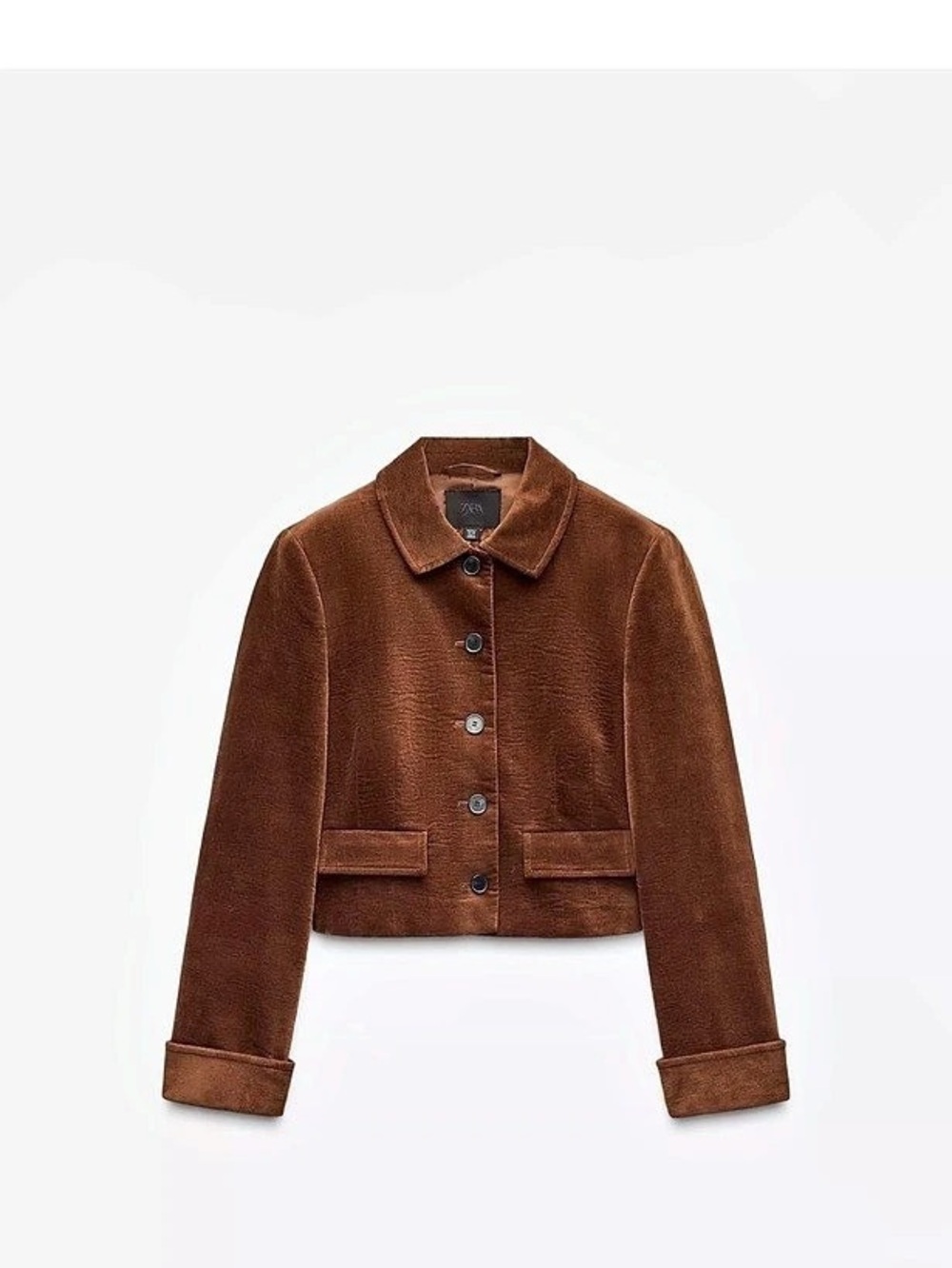 Zara Cropped Velvet Jacket in Brown